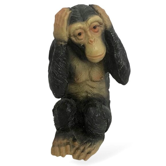 Vintage Monkey Figurine Hear no Evil Chimpanzee Retro Plastic 5.5" High - Picture 1 of 11